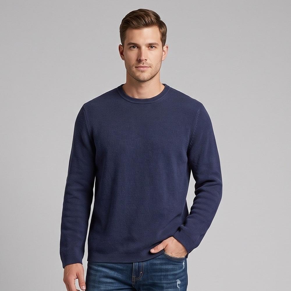Cherokee Sweater Mens Large Navy Blue Cotton Knit Pullover Crew Neck Long Sleeve